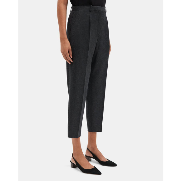 Theory Pleat Treeca Pant Sleek Flannel 2 Wool Charcoal New Melange NWT  12 - Picture 2 of 13